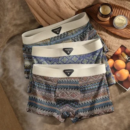 (3 Pcs Set) Men's Ethnic Style Breathable Antibacterial Boxer